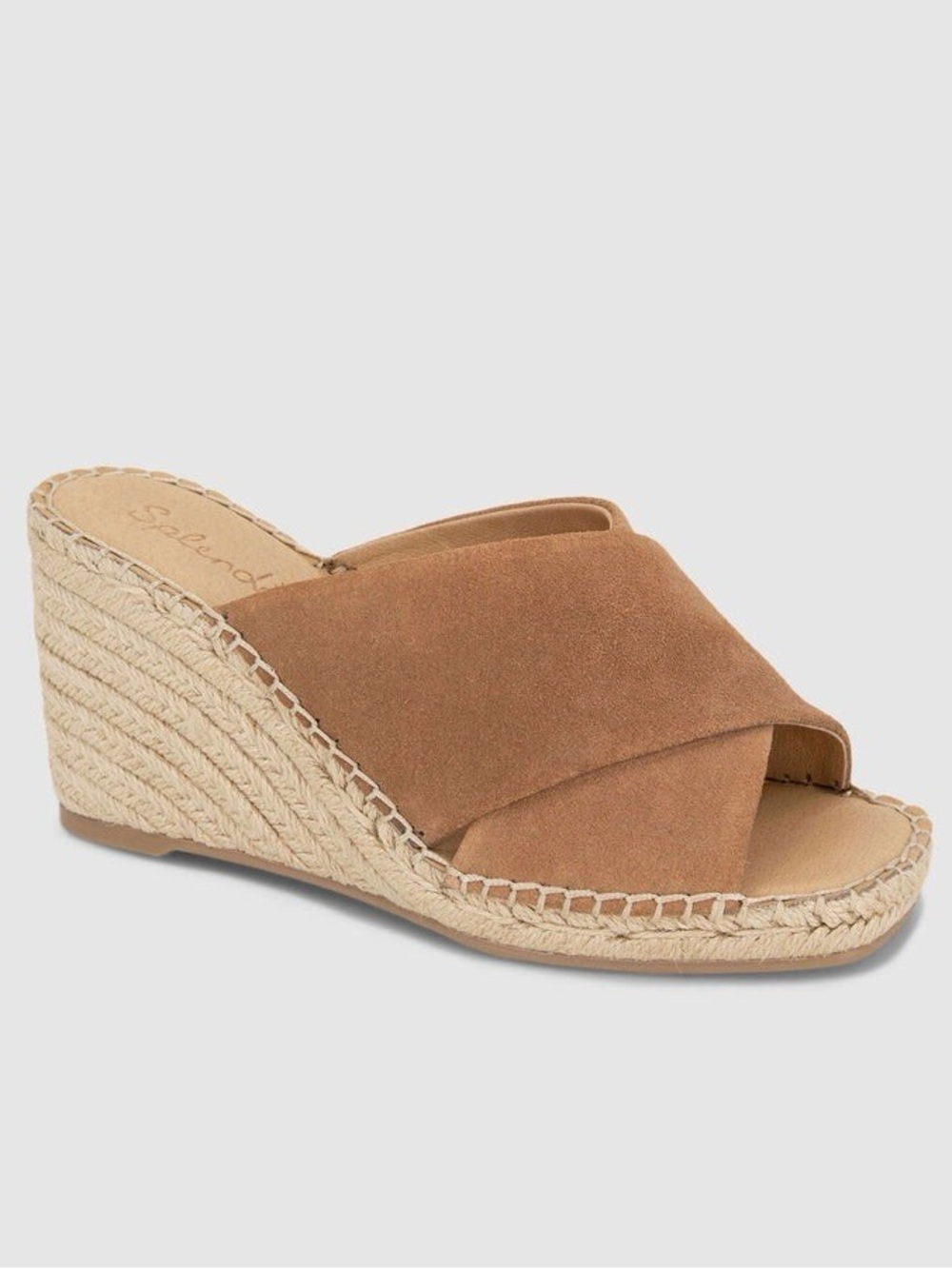 Vince Galean Camel Suede Crossover Espadrille Wedge Slide Sandals